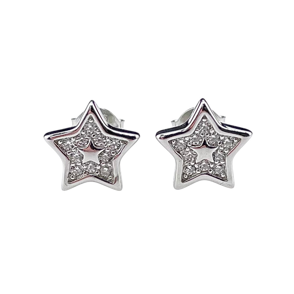 CZ Star Stud Earrings Sterling Silver