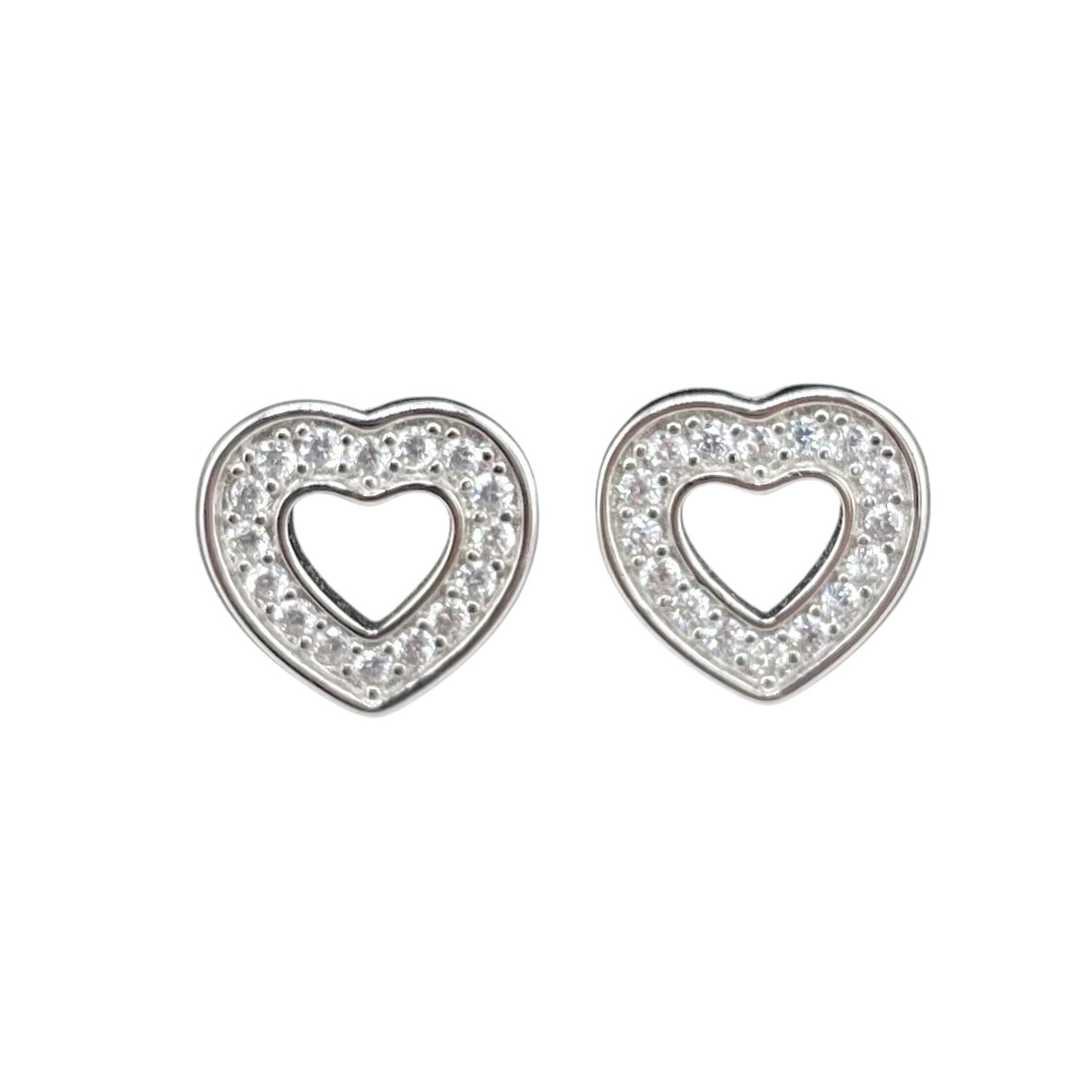 CZ Heart Stud Earrings Sterling Silver