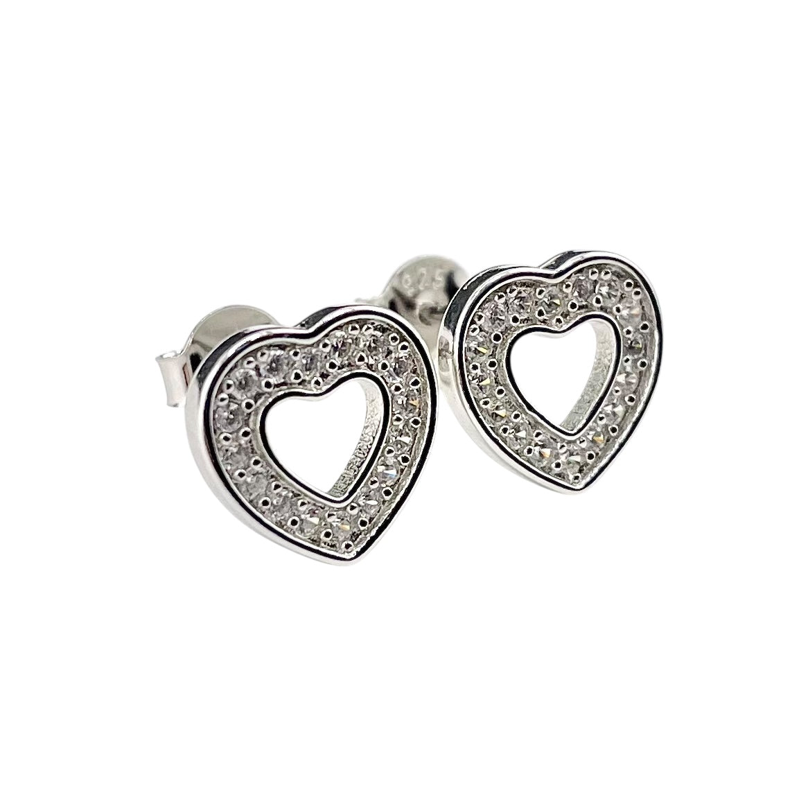 CZ Heart Stud Earrings Sterling Silver