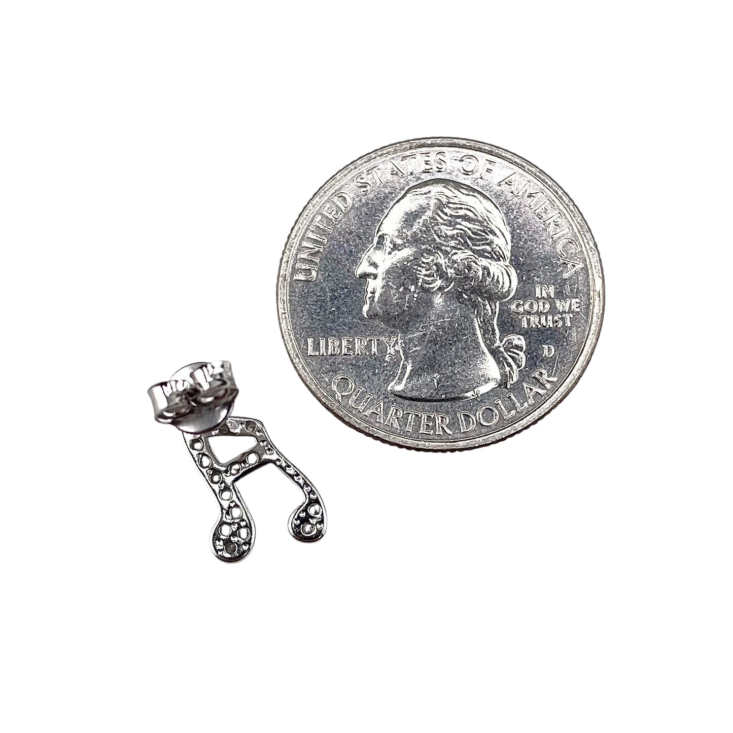 CZ Music Note Stud Earrings Sterling Silver
