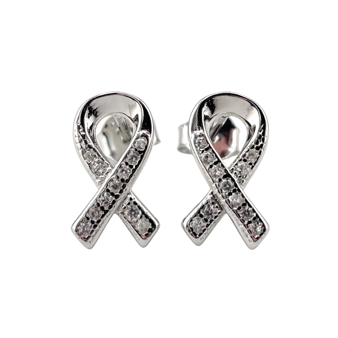 CZ Ribbon Stud Earrings Sterling Silver