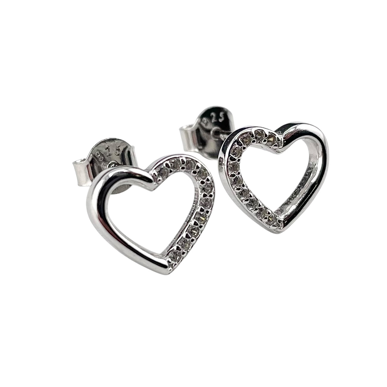 CZ Heart Stud Earrings Sterling Silver