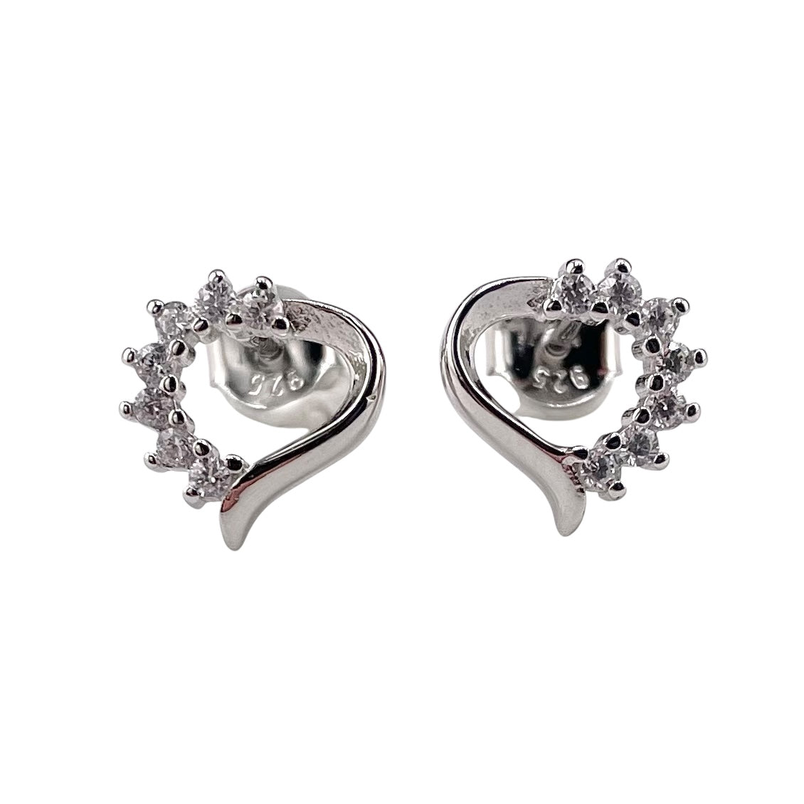 CZ Heart Stud Earrings Sterling Silver
