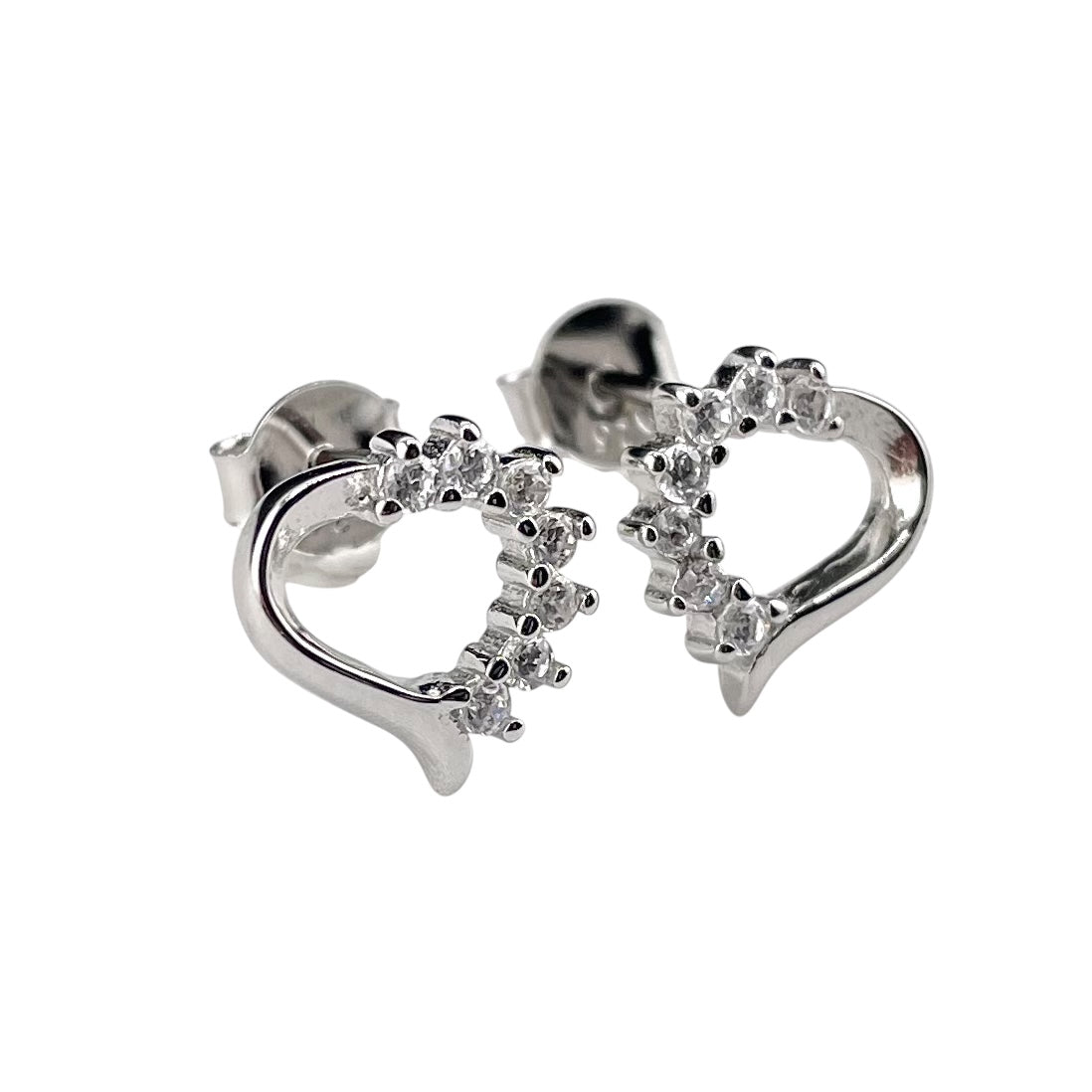 CZ Heart Stud Earrings Sterling Silver