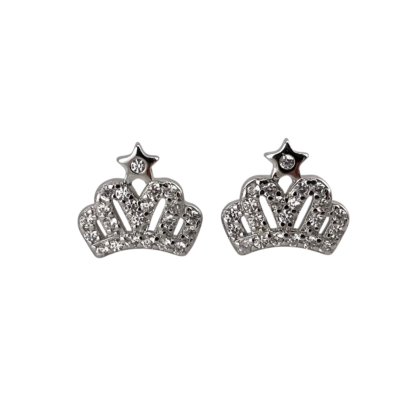 CZ Crown Stud Earrings Sterling Silver