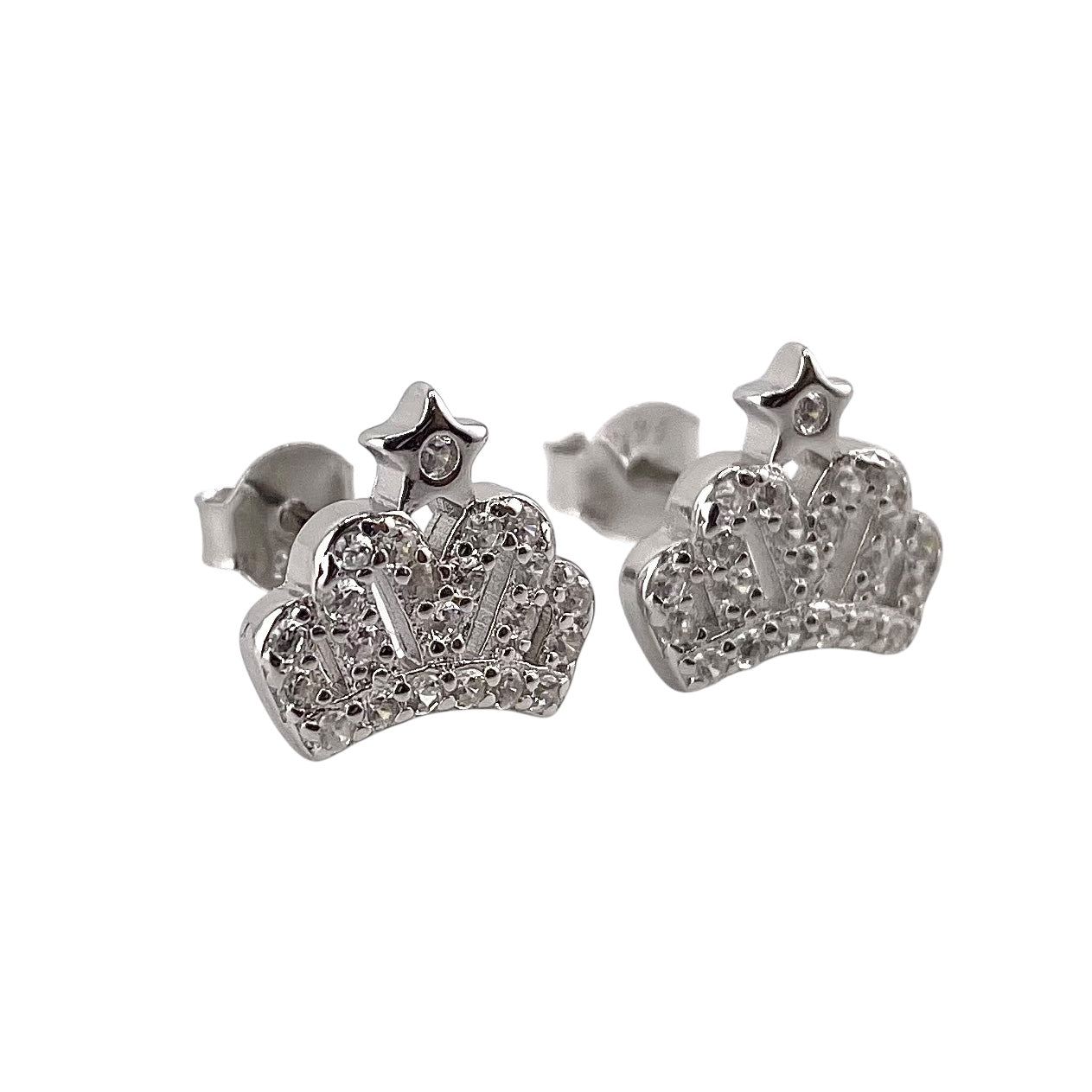 CZ Crown Stud Earrings Sterling Silver