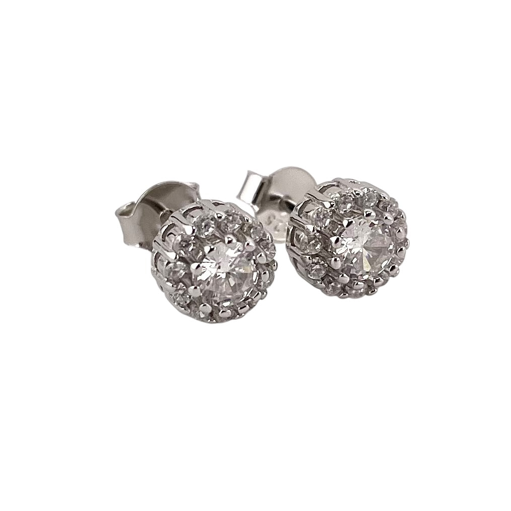 CZ Round Stud Earrings Sterling Silver