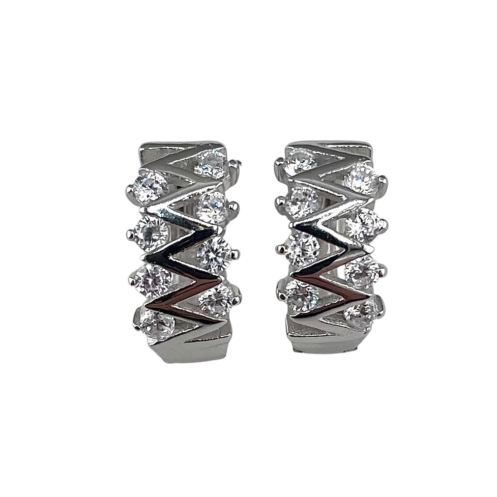 CZ Huggie Hoop Earrings Sterling Silver