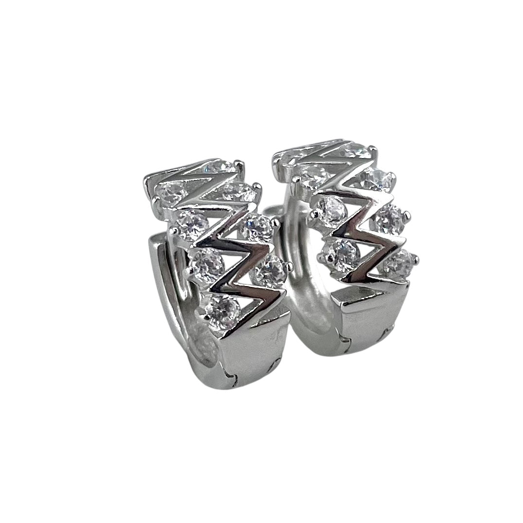 CZ Huggie Hoop Earrings Sterling Silver