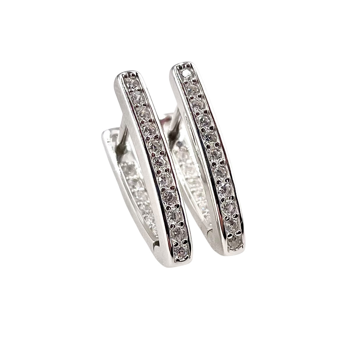 CZ Huggie Hoop Earrings Sterling Silver
