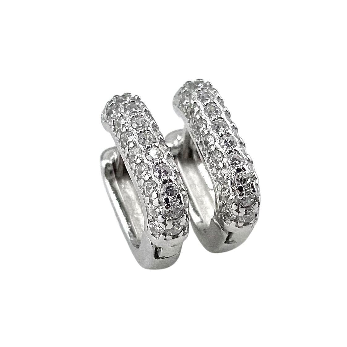 CZ Huggie Hoop Earrings Sterling Silver
