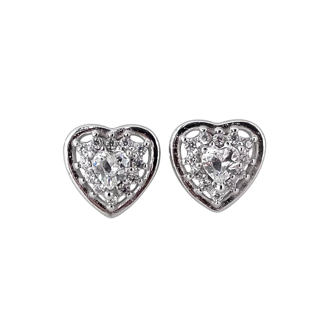 CZ Heart Post Earrings Sterling Silver