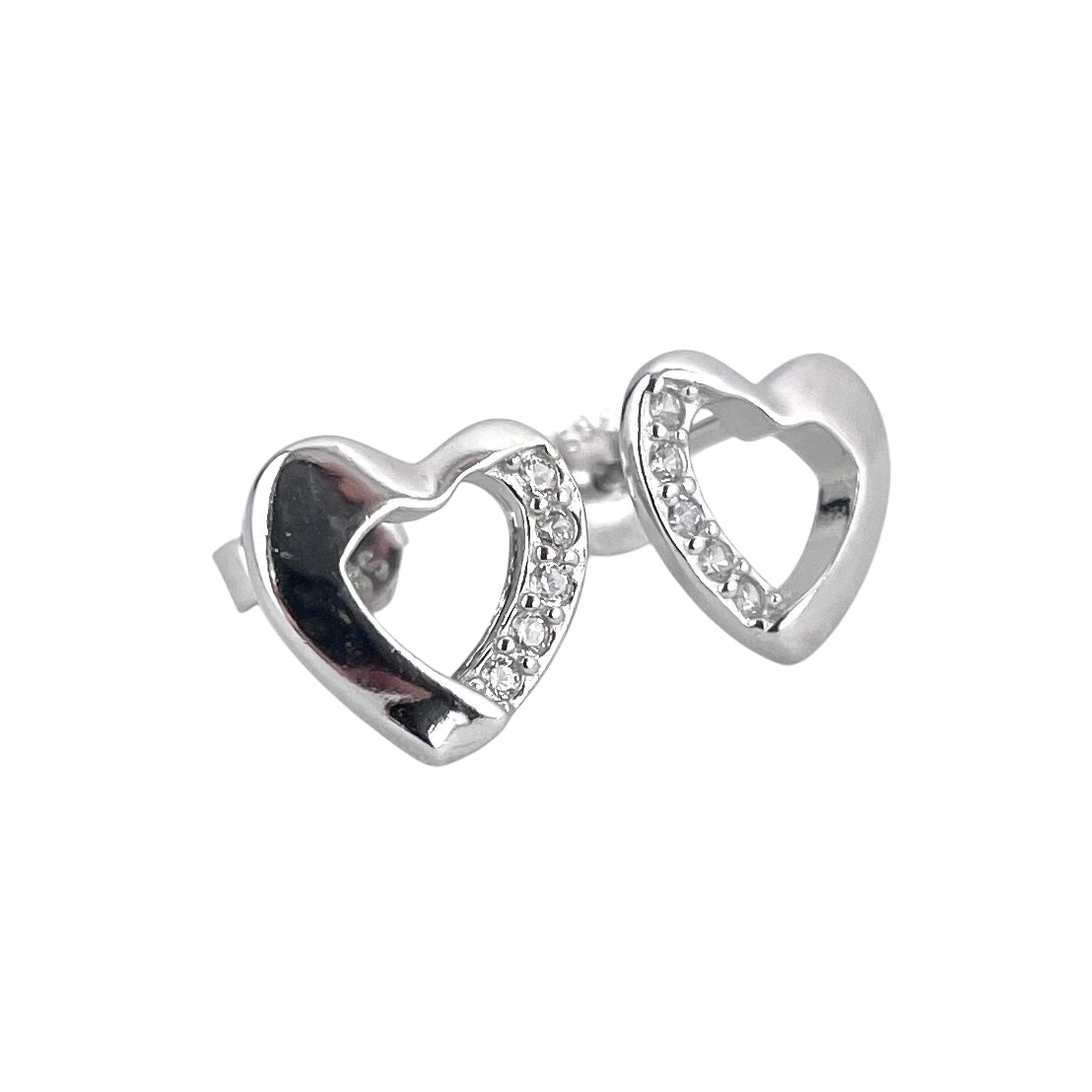 CZ Heart Post Earrings Sterling Silver