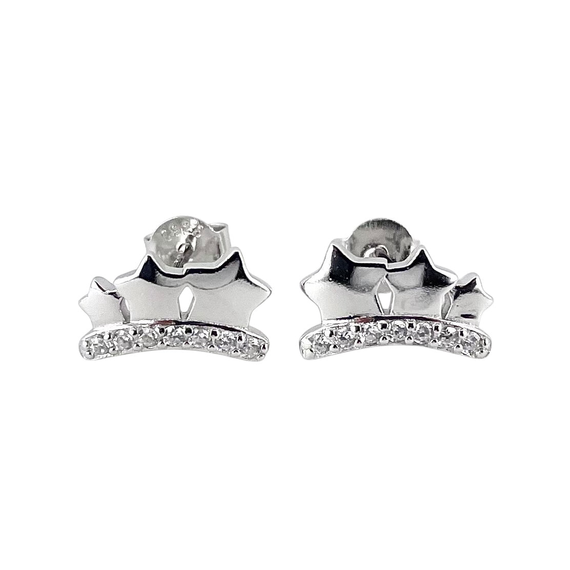 CZ Star Row Post Earrings Sterling Silver