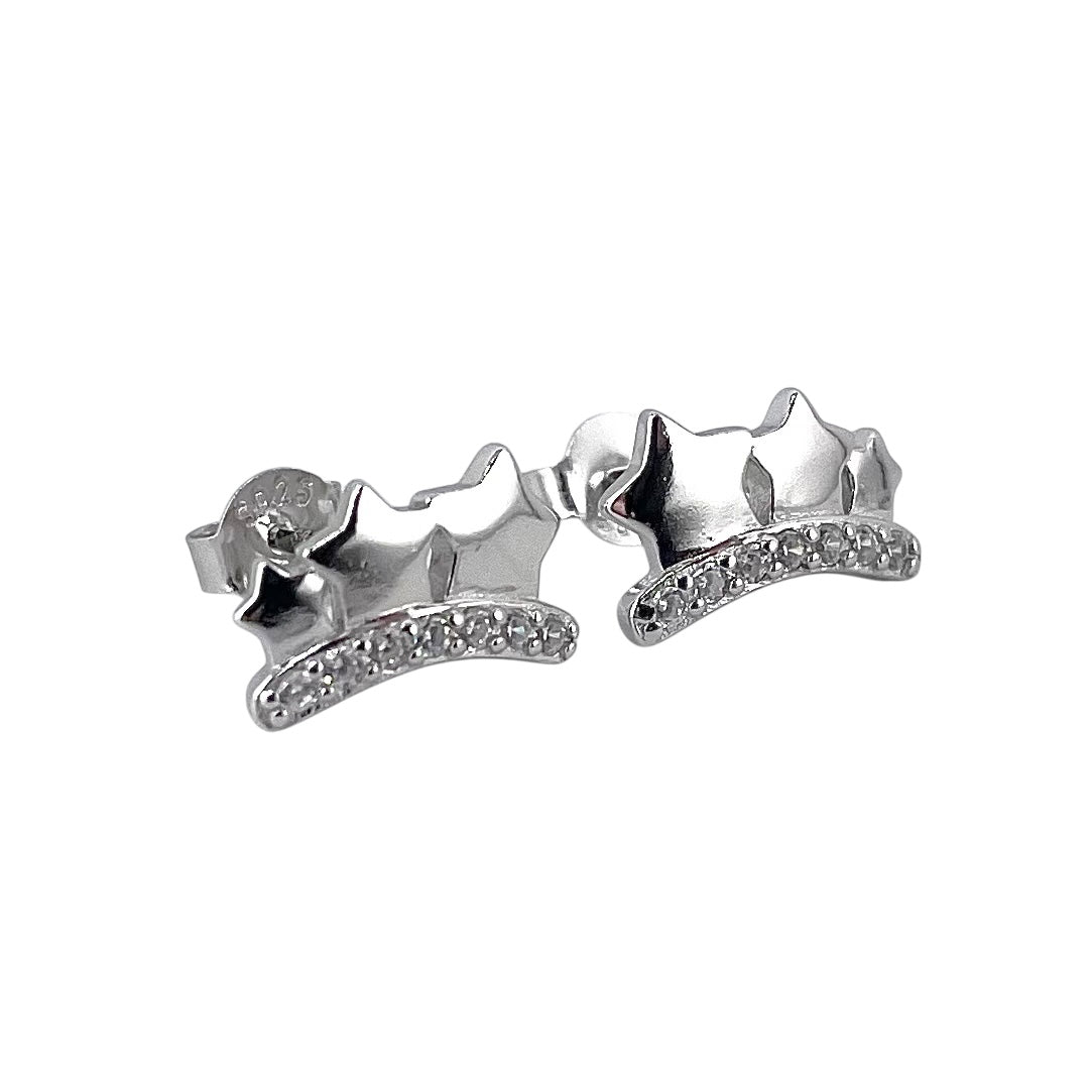 CZ Star Row Post Earrings Sterling Silver