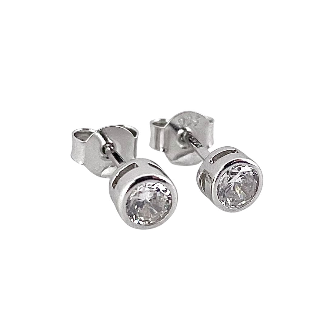 CZ Circle Post Earrings Sterling Silver