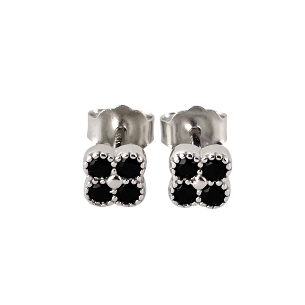 CZ Round Clover Post Earrings Sterling Silver