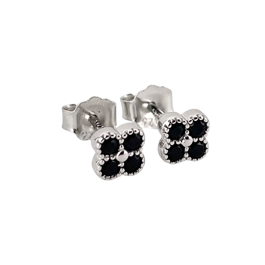 CZ Round Clover Post Earrings Sterling Silver