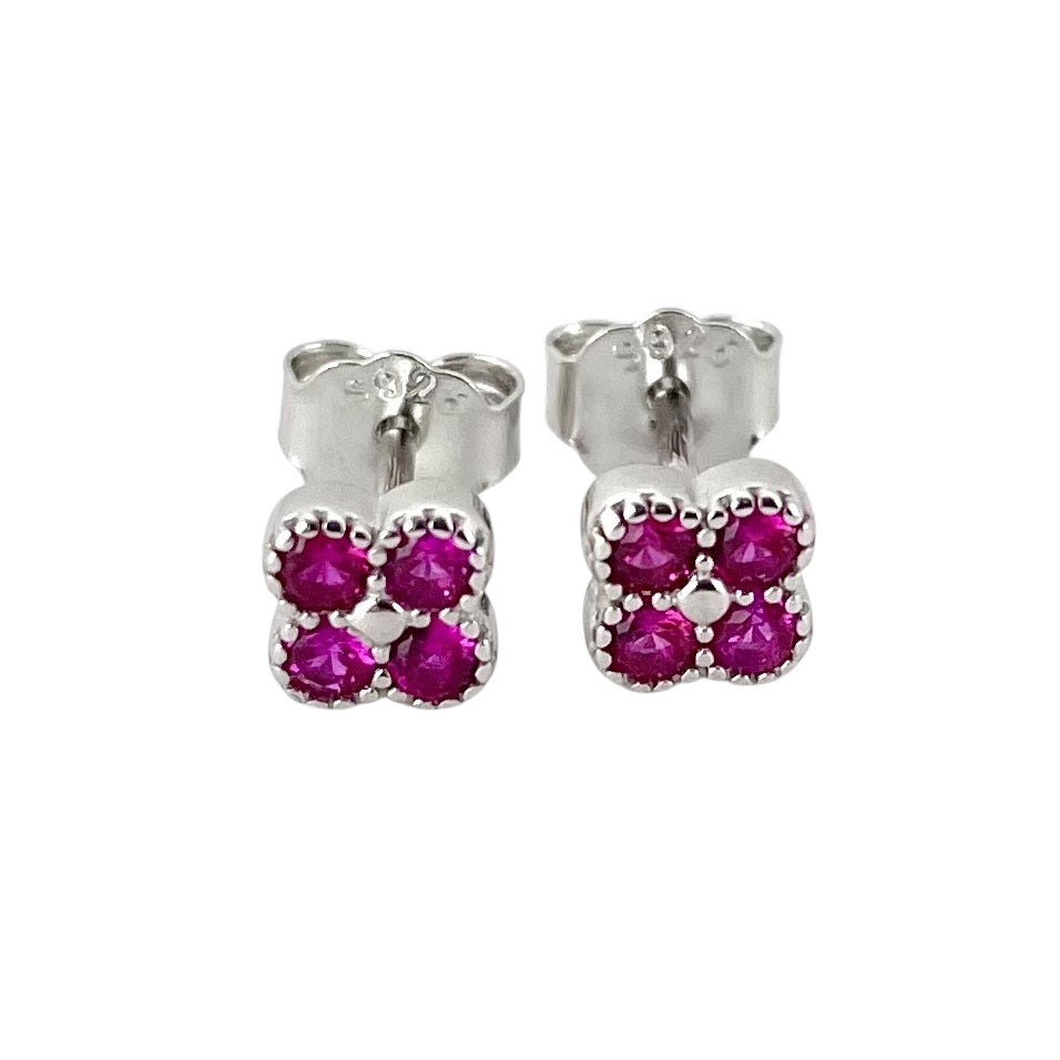 CZ Round Clover Post Earrings Sterling Silver
