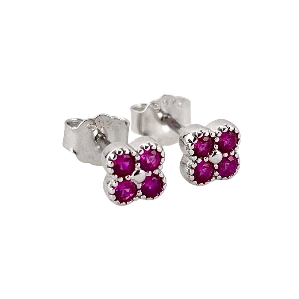 CZ Round Clover Post Earrings Sterling Silver