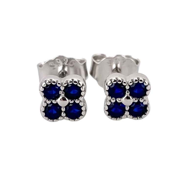 CZ Round Clover Post Earrings Sterling Silver