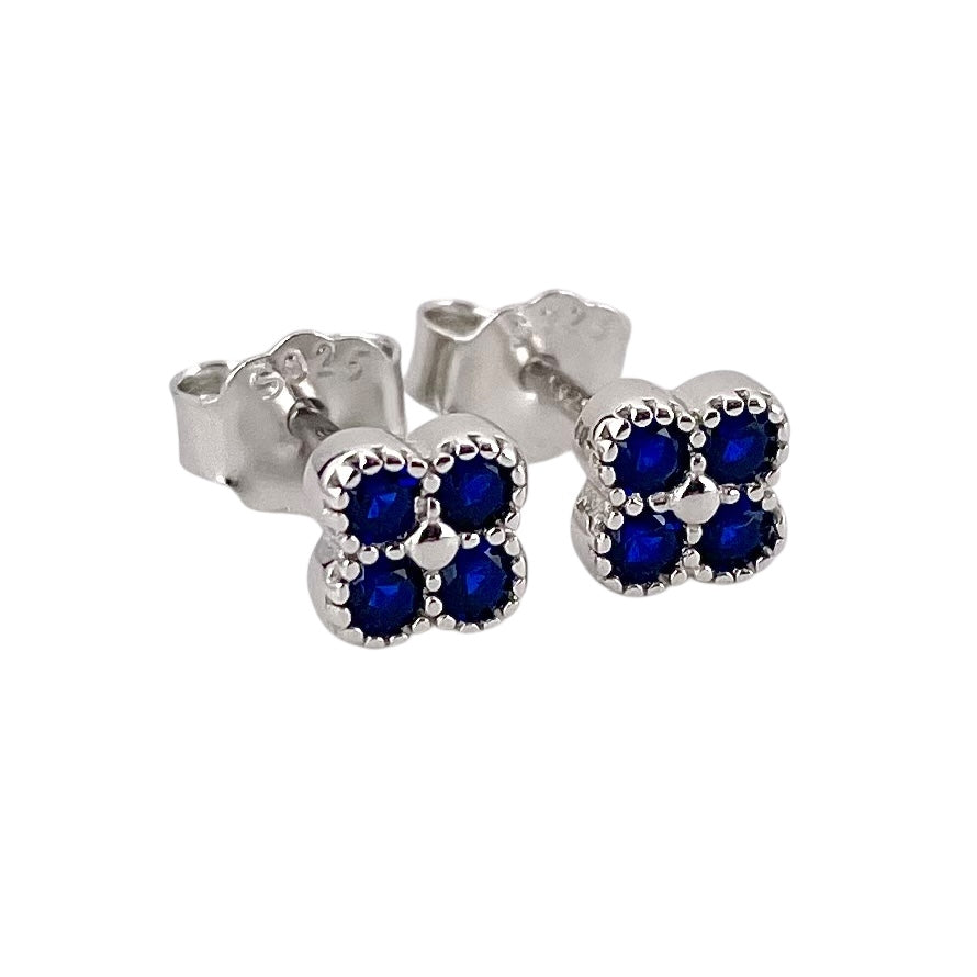 CZ Round Clover Post Earrings Sterling Silver