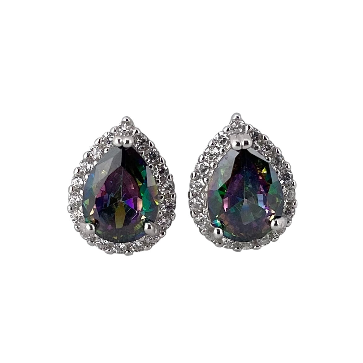 CZ Pear Post Earrings Sterling Silver