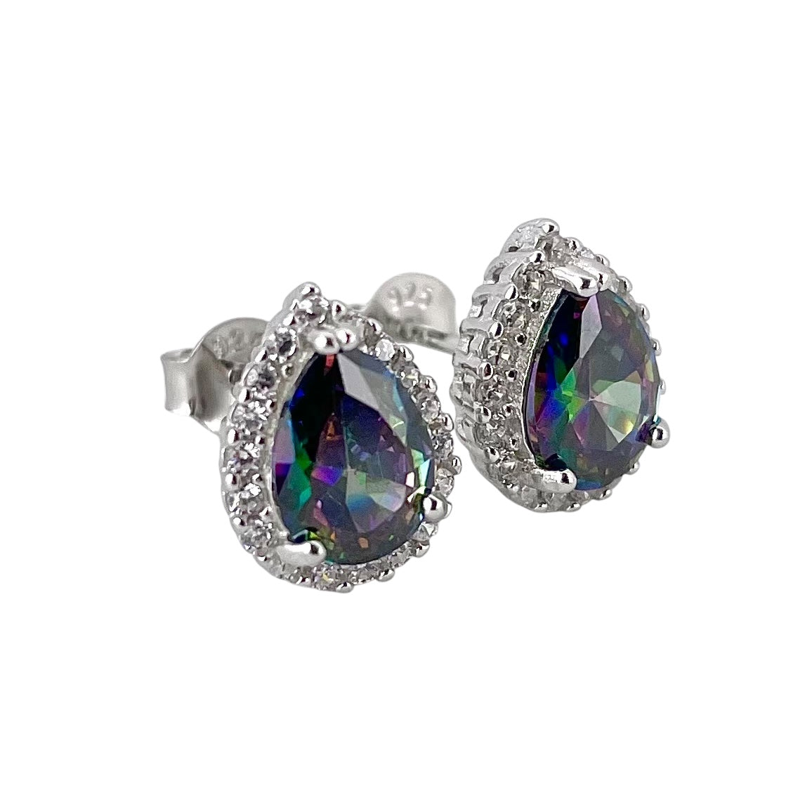 CZ Pear Post Earrings Sterling Silver