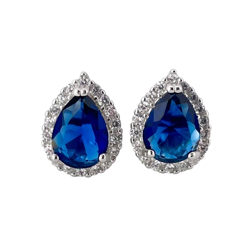 CZ Pear Post Earrings Sterling Silver