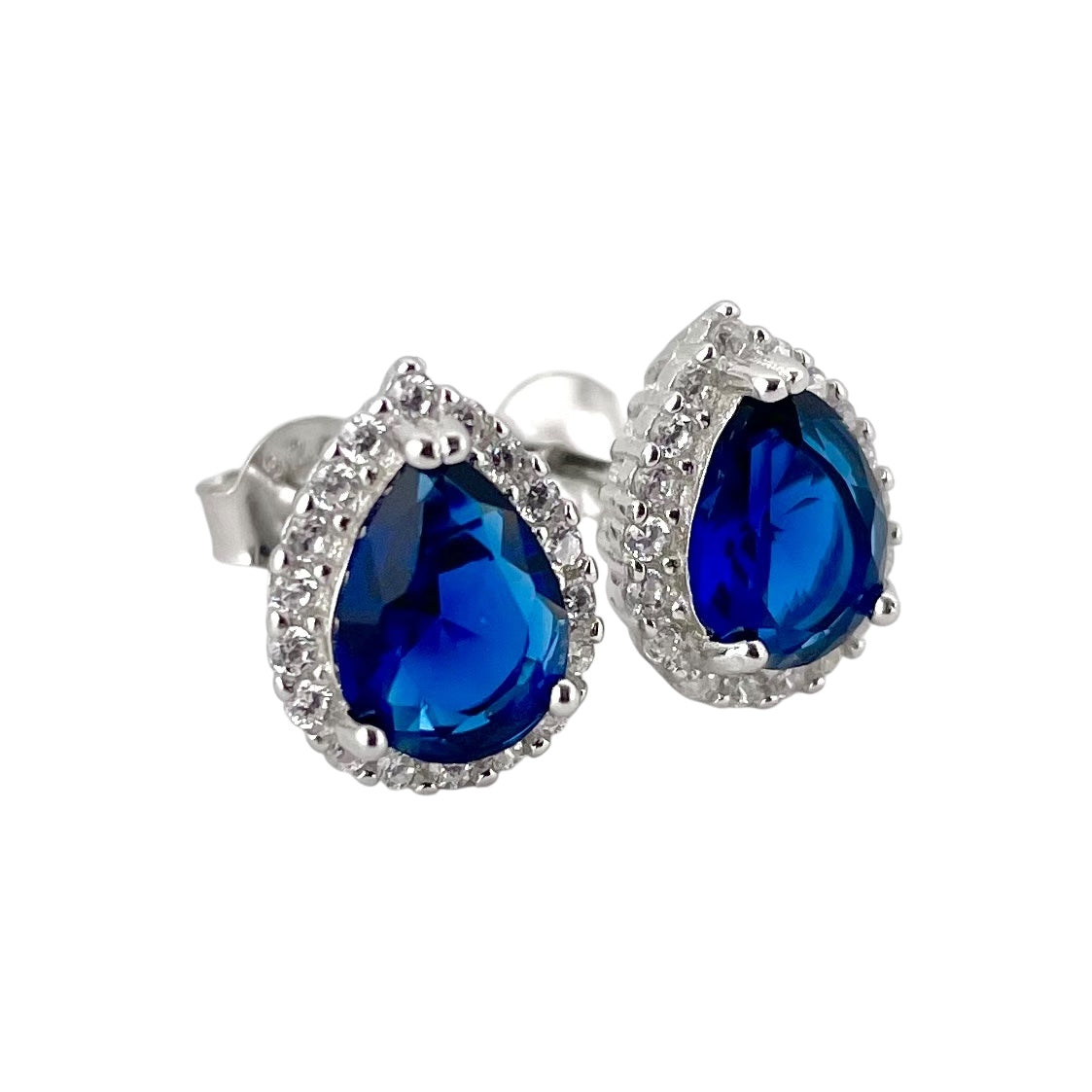 CZ Pear Post Earrings Sterling Silver