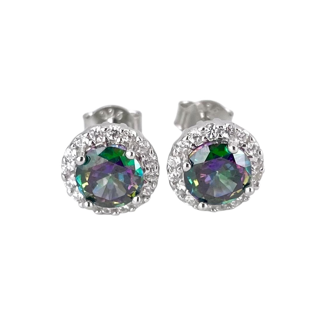 CZ Round Post Earrings Sterling Silver