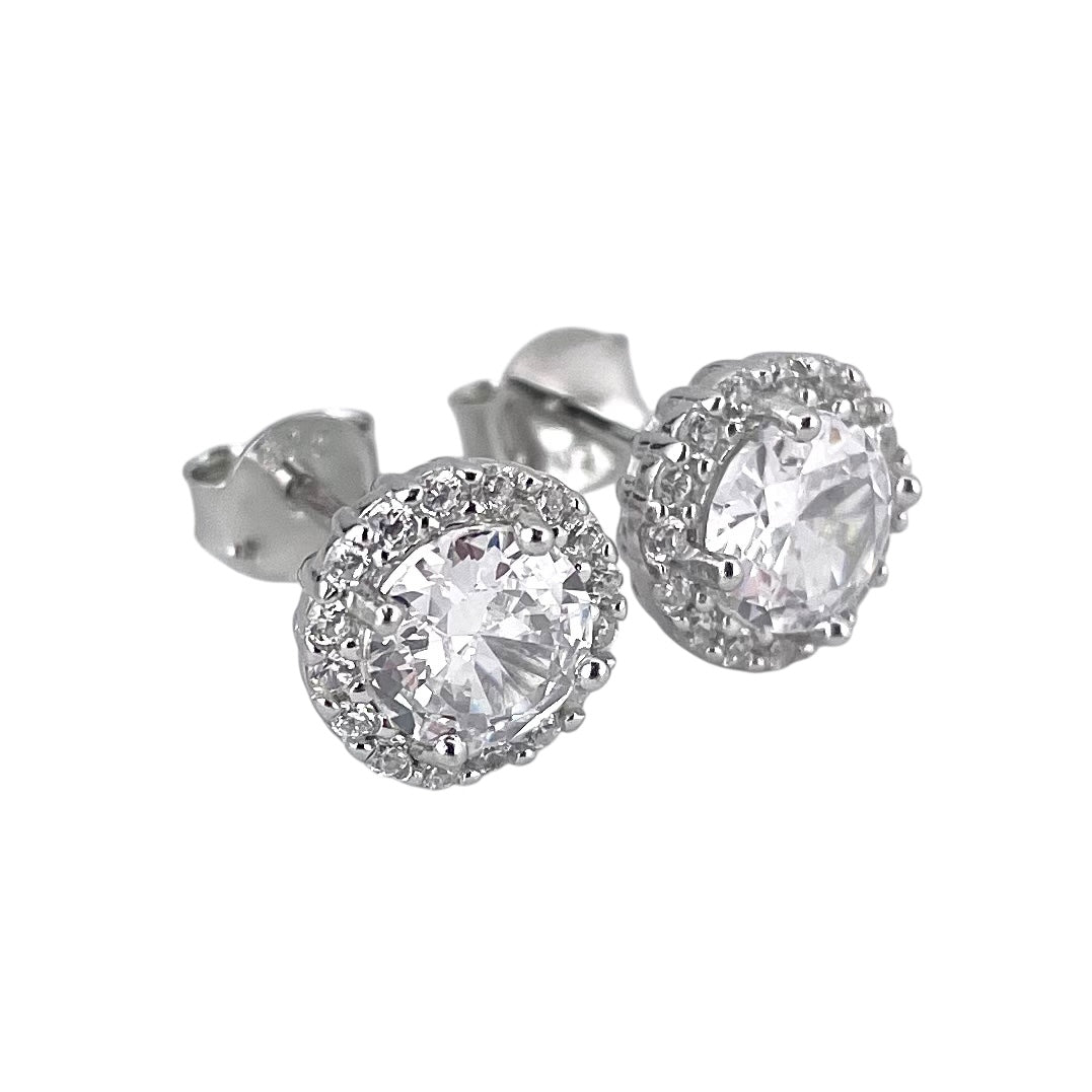 CZ Round Post Earrings Sterling Silver