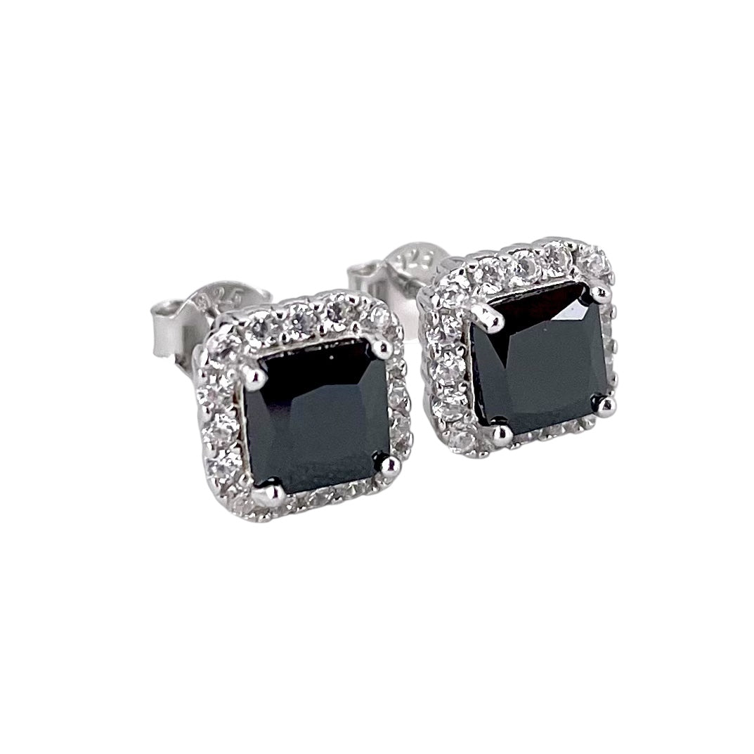 CZ Square Post Earrings Sterling Silver