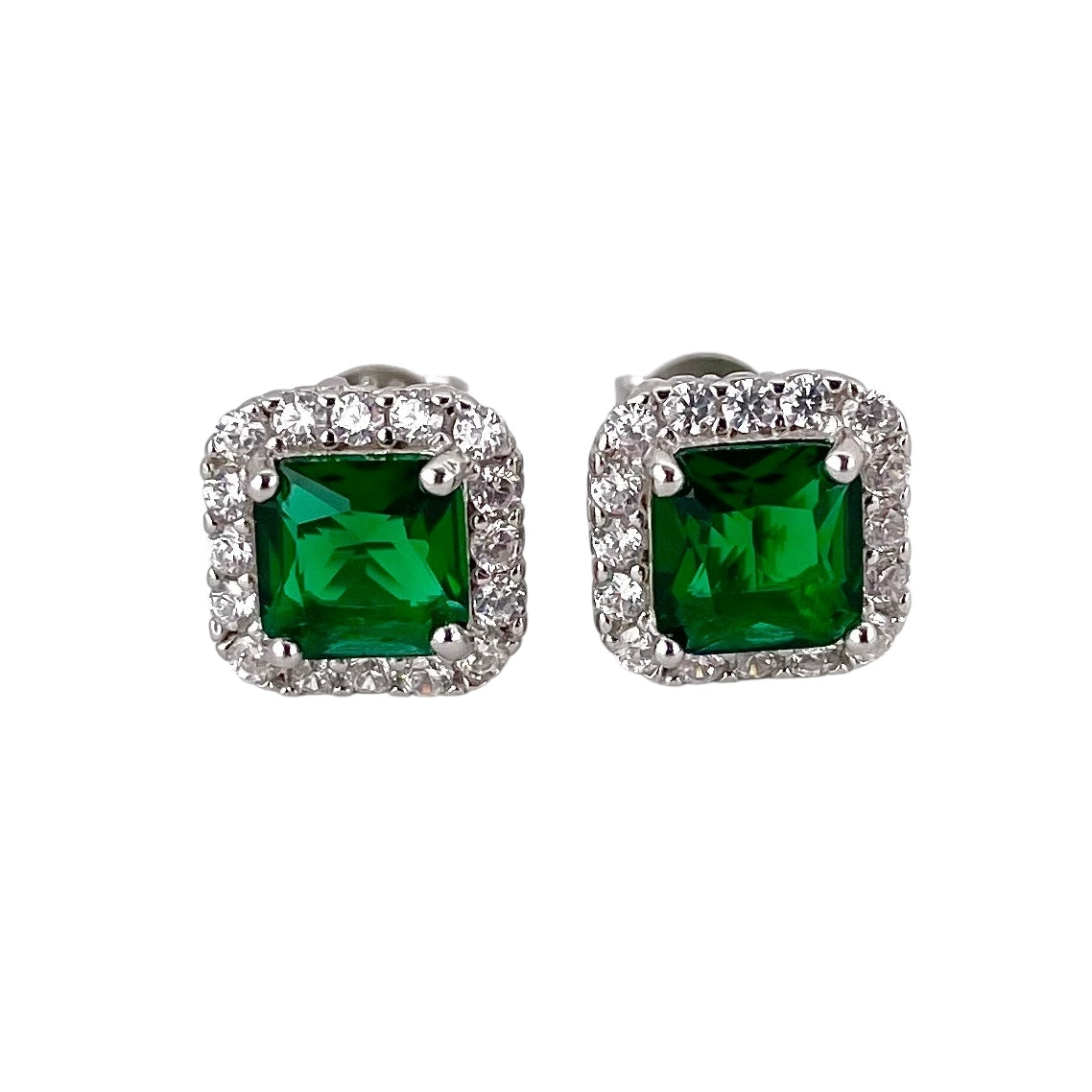 CZ Square Post Earrings Sterling Silver