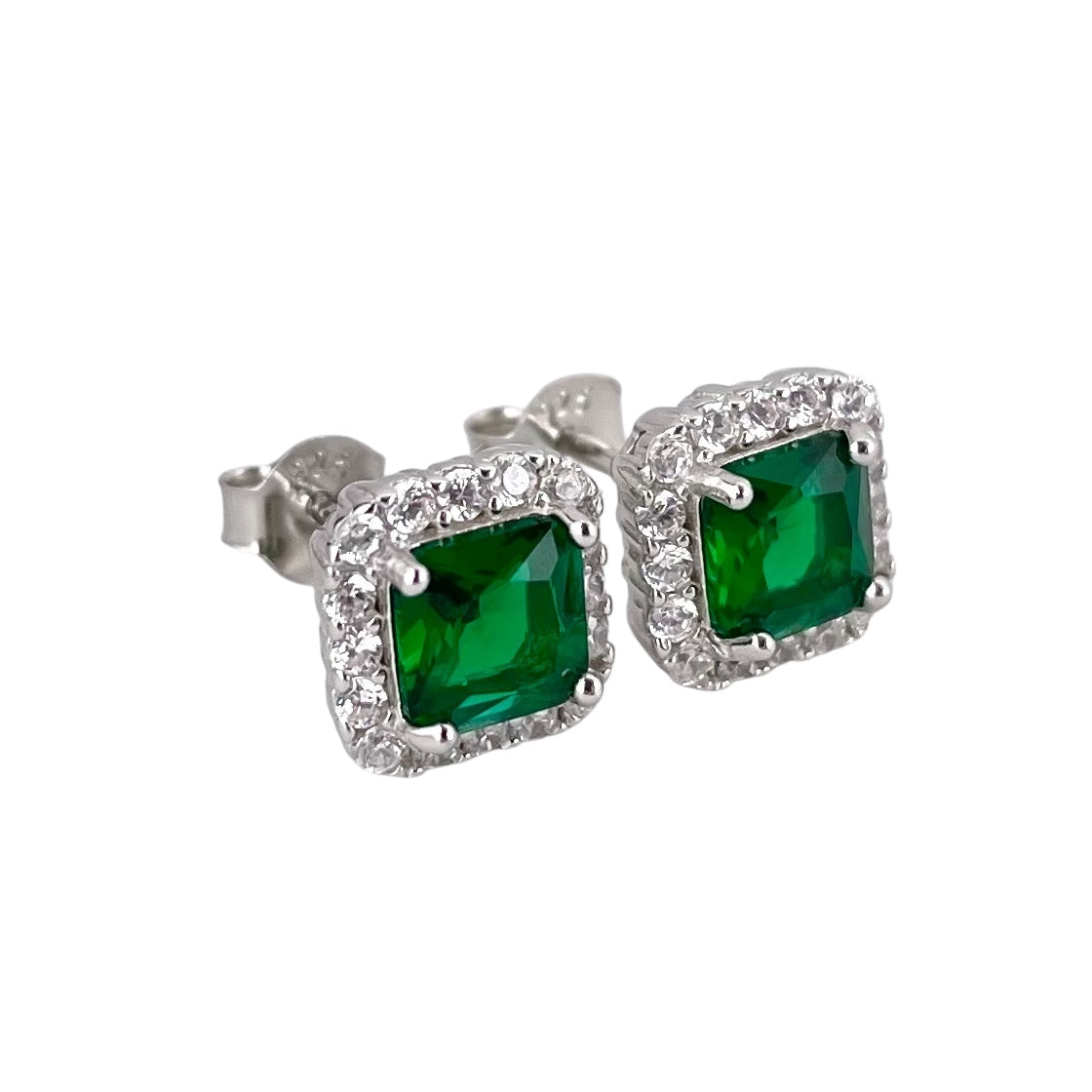 CZ Square Post Earrings Sterling Silver