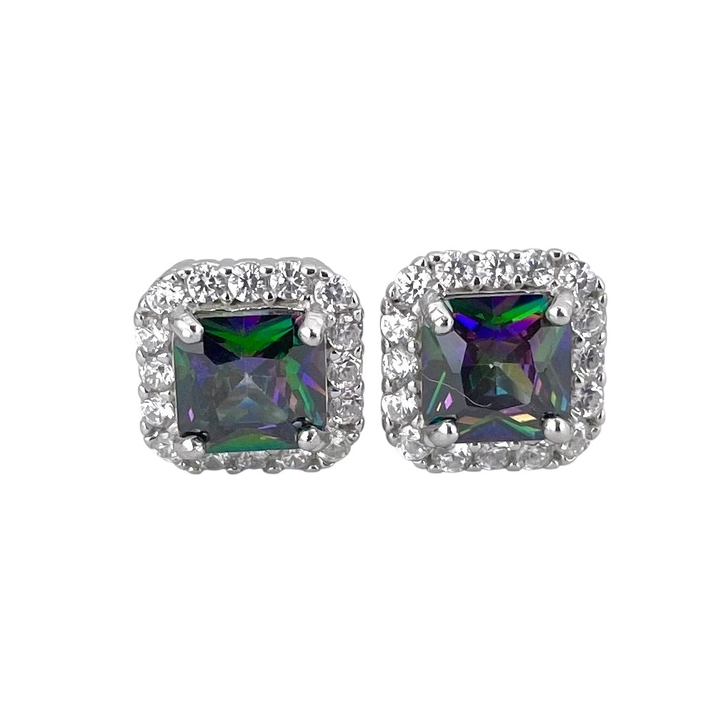 CZ Square Post Earrings Sterling Silver