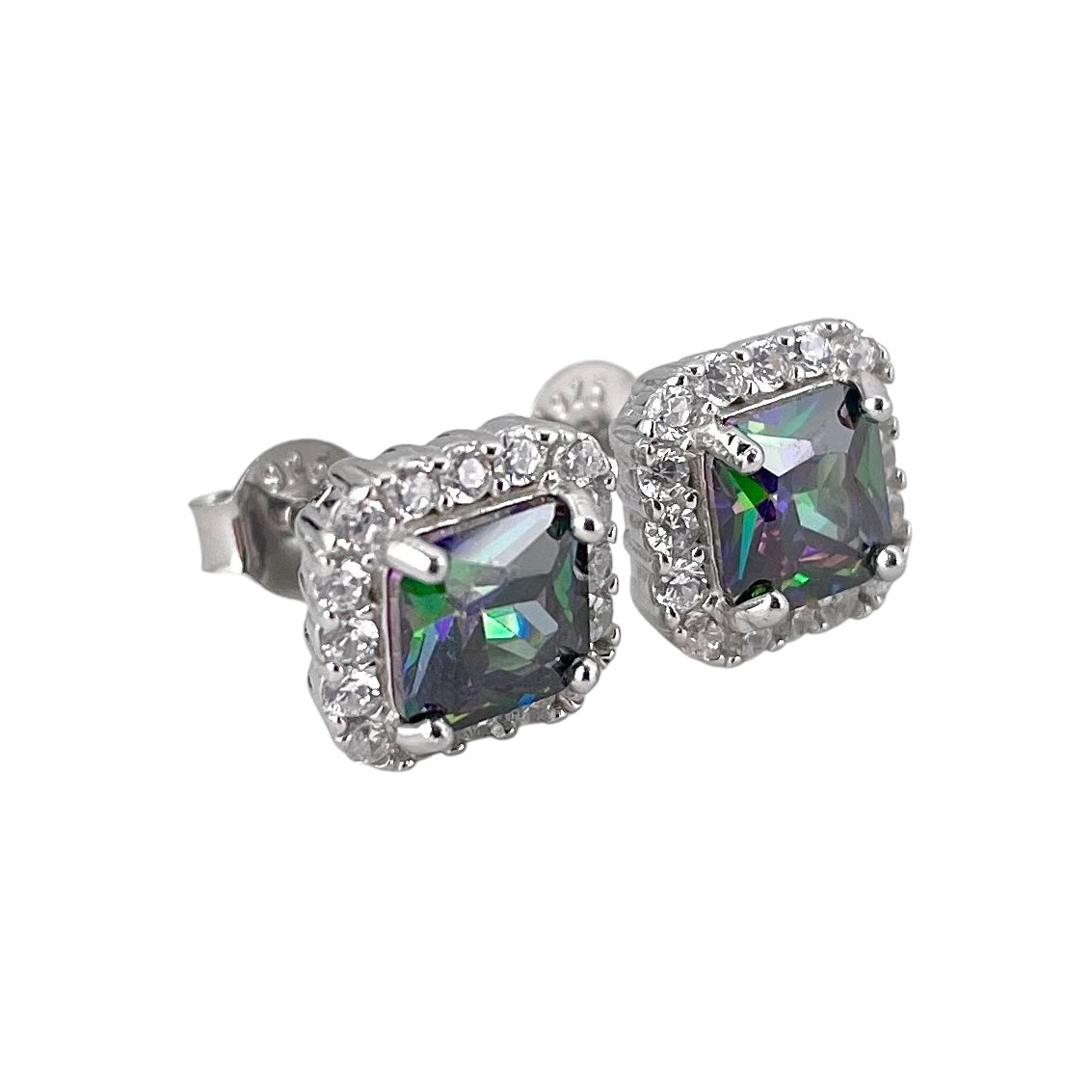 CZ Square Post Earrings Sterling Silver