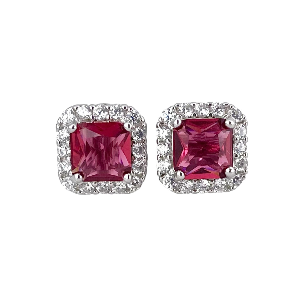 CZ Square Post Earrings Sterling Silver