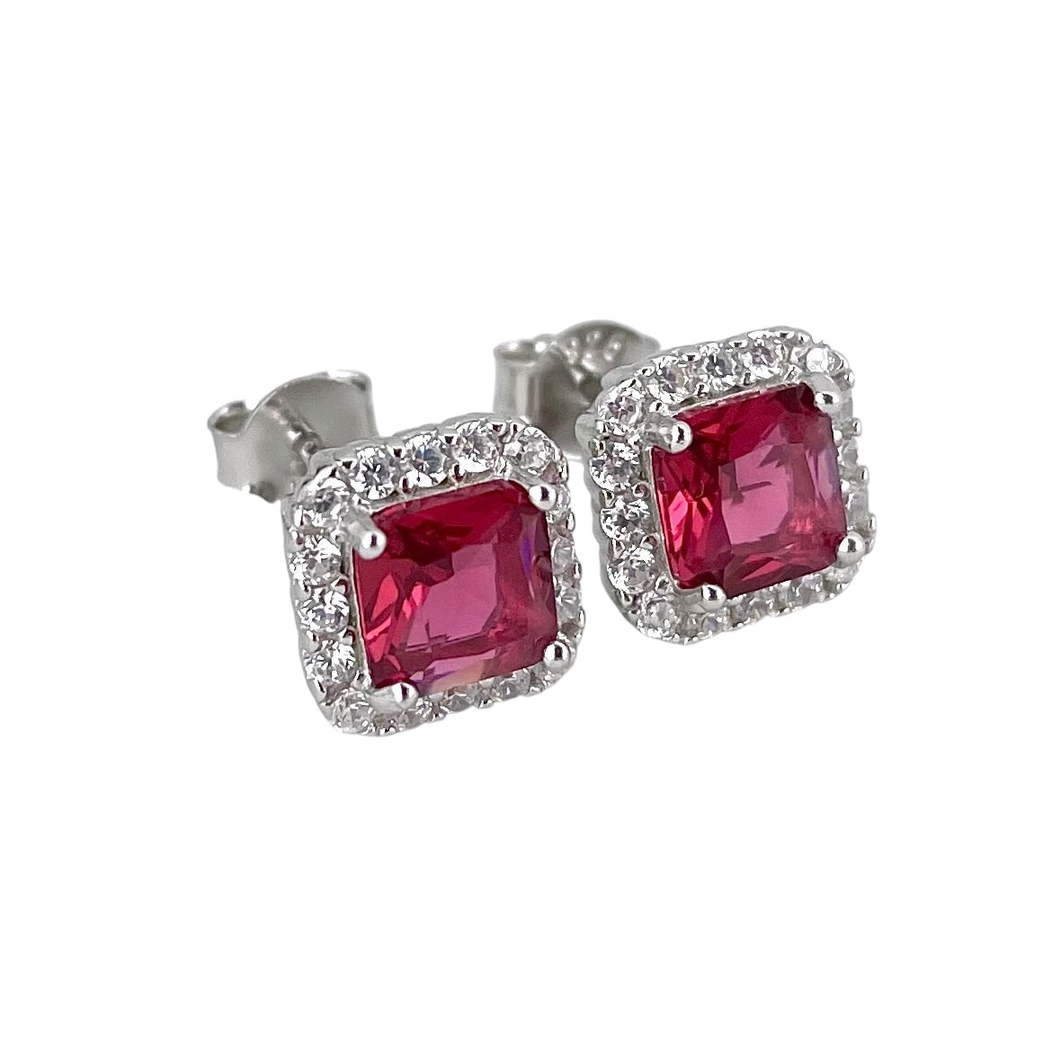 CZ Square Post Earrings Sterling Silver