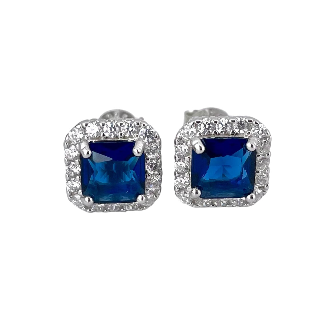 CZ Square Post Earrings Sterling Silver