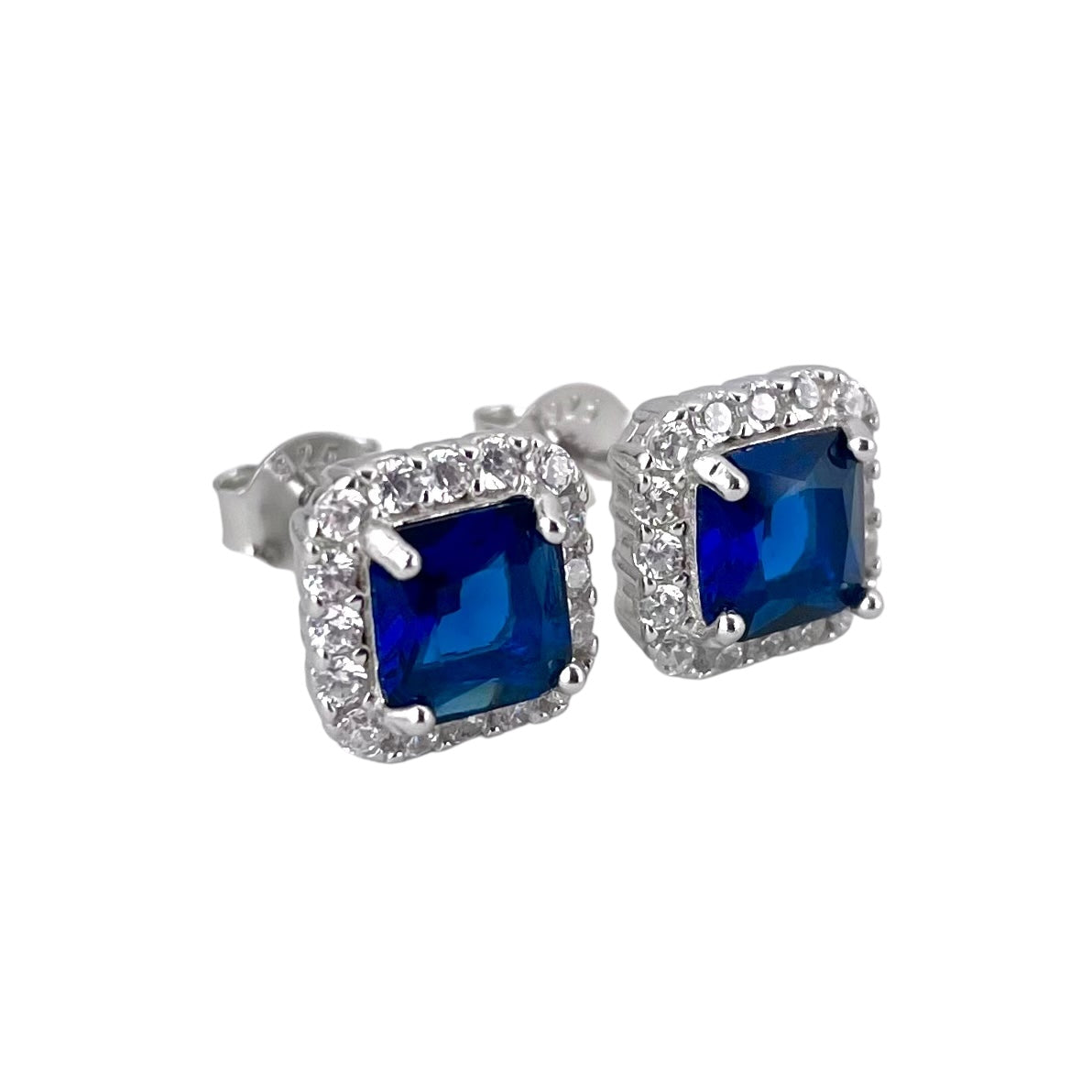 CZ Square Post Earrings Sterling Silver