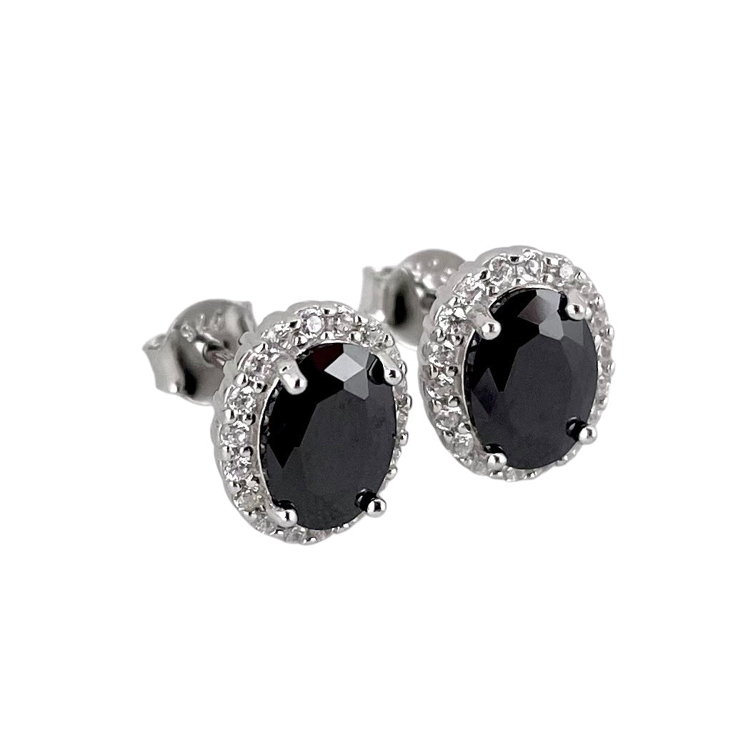 CZ Oval Post Earrings Sterling Silver