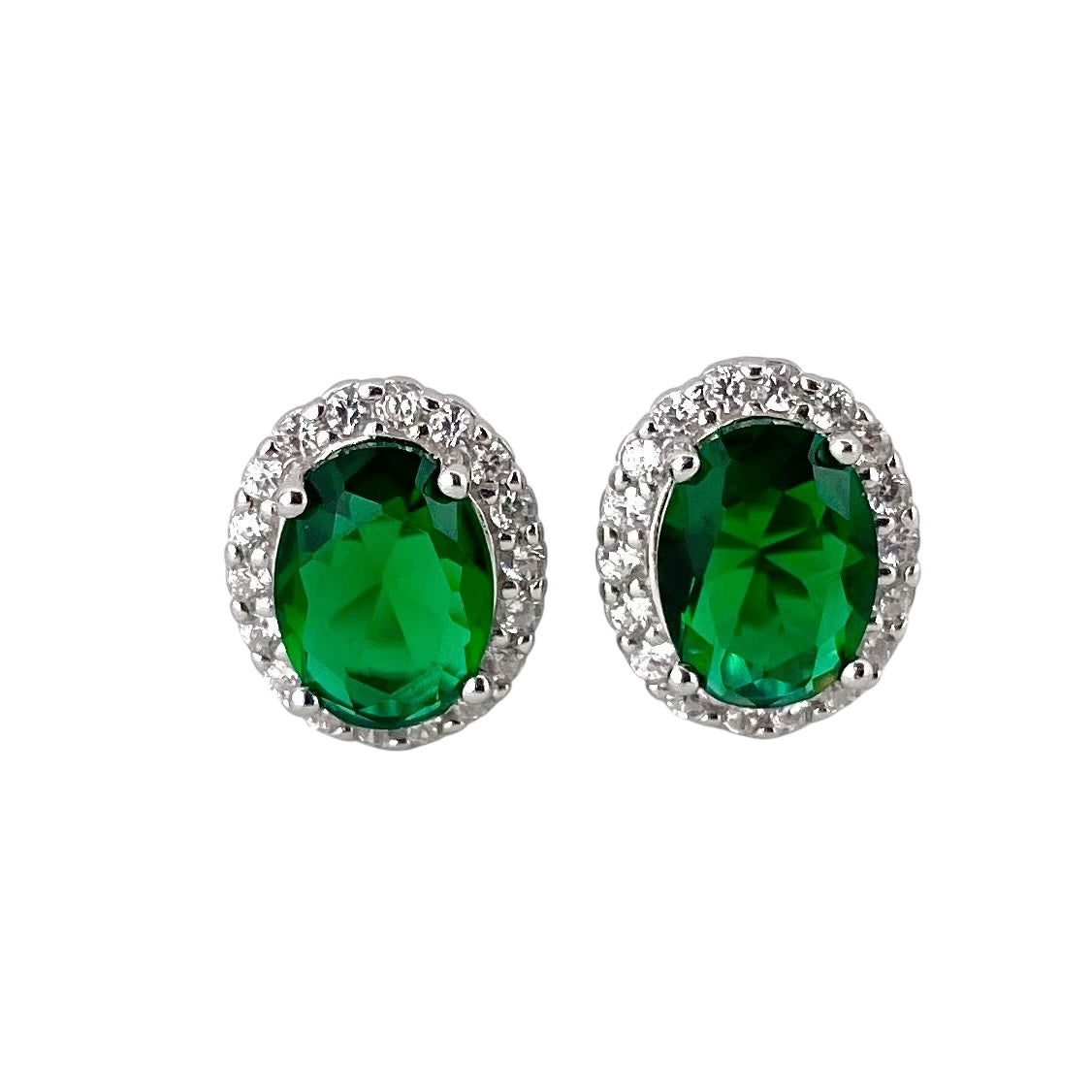 CZ Oval Post Earrings Sterling Silver