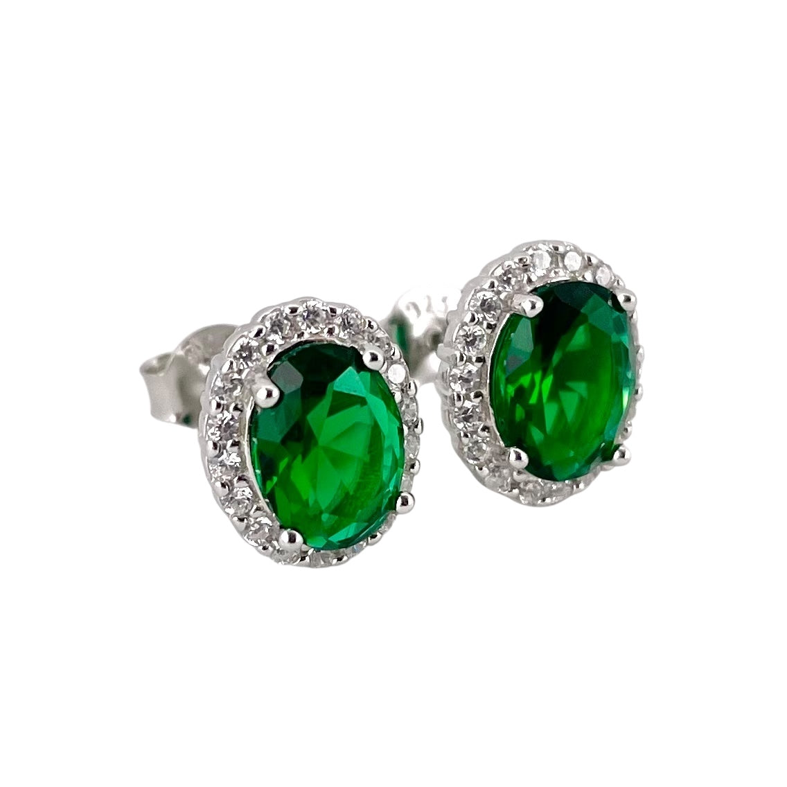 CZ Oval Post Earrings Sterling Silver