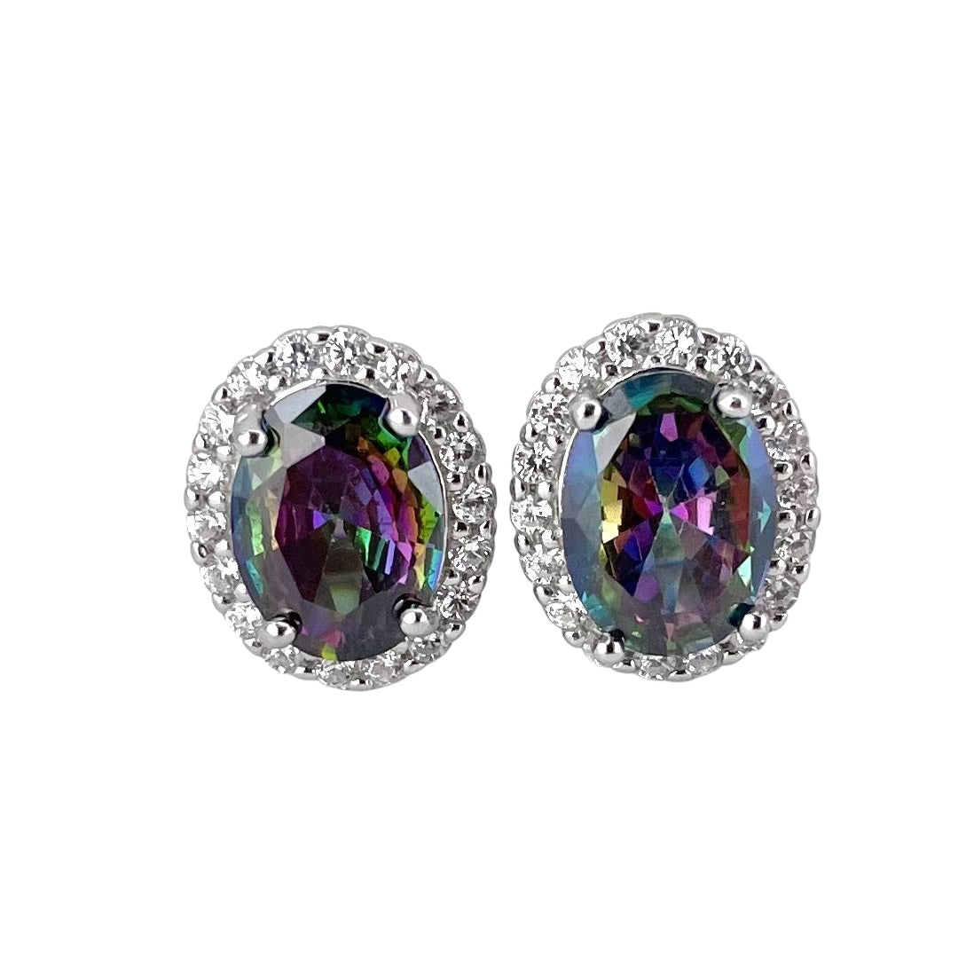 CZ Oval Post Earrings Sterling Silver