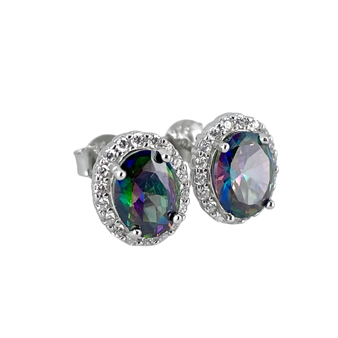 CZ Oval Post Earrings Sterling Silver