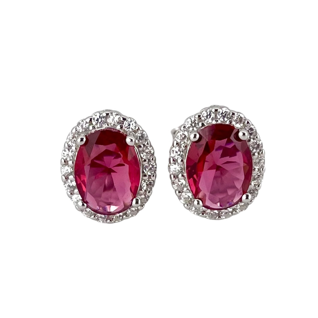 CZ Oval Post Earrings Sterling Silver