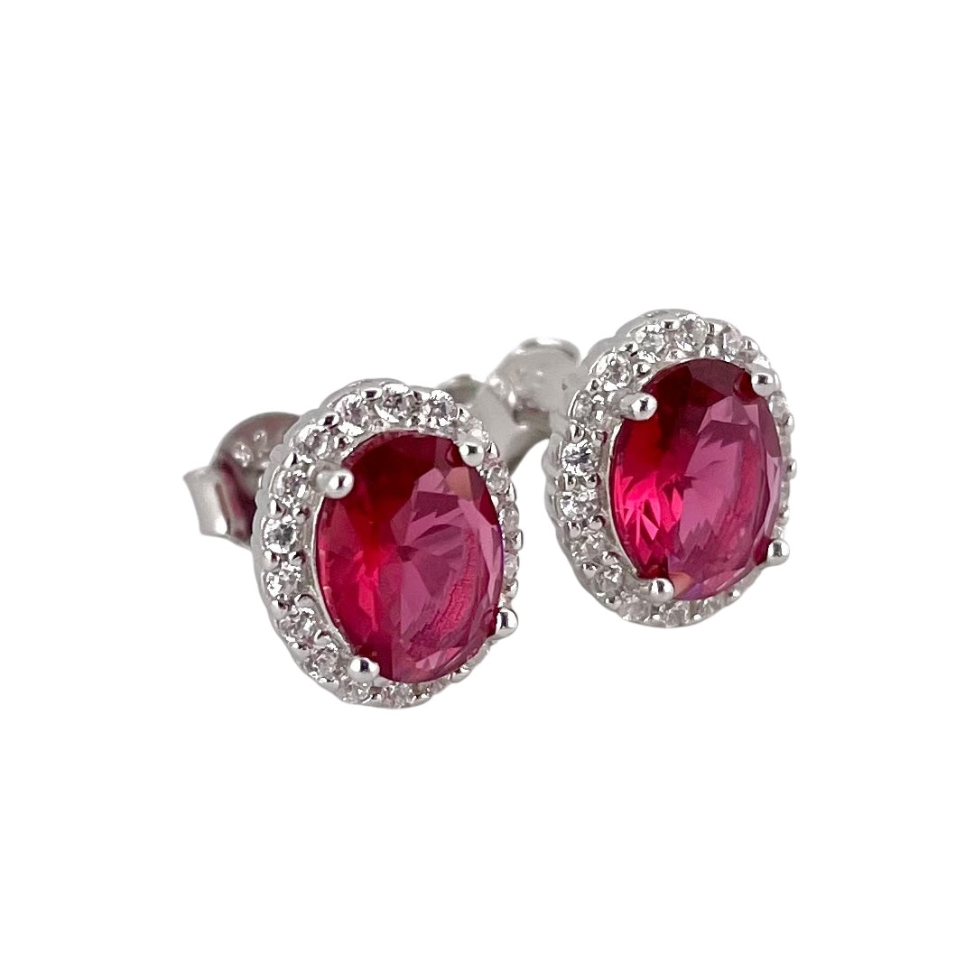 CZ Oval Post Earrings Sterling Silver