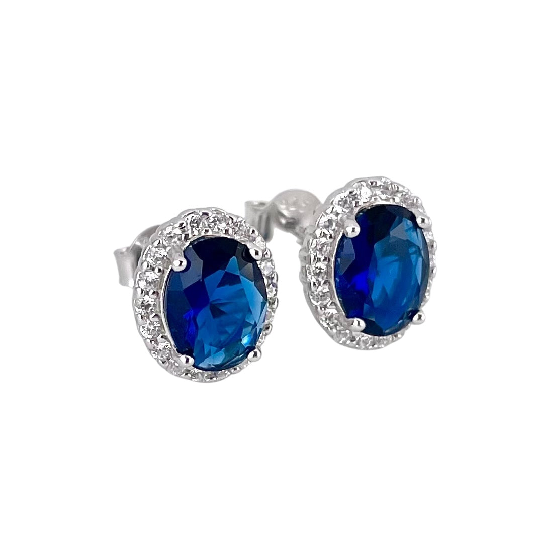 CZ Oval Post Earrings Sterling Silver