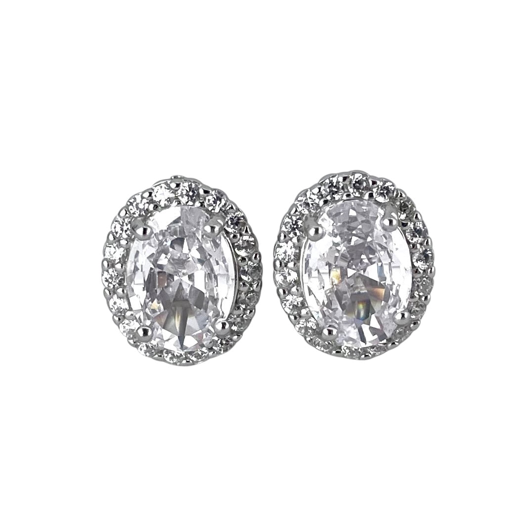 CZ Oval Post Earrings Sterling Silver